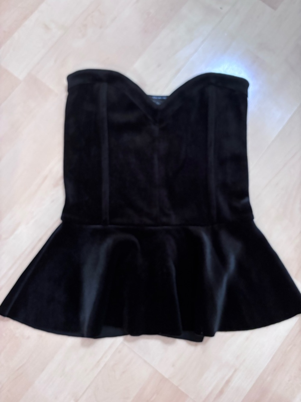Free People Black Strapless Velvet Peplum top